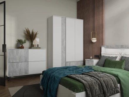 Шкаф двухстворчатый с ящиками Ливерпуль, белый/бетон светлый 