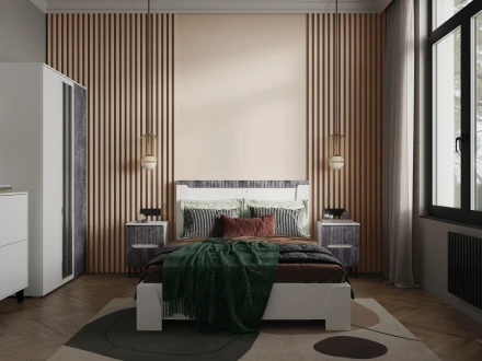 Модульная спальня Ливерпуль, белый/бетон темный 