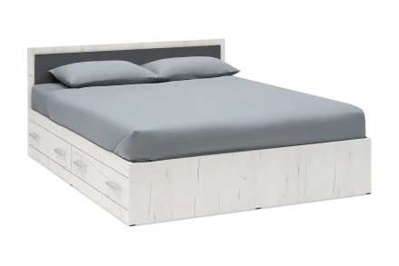 Кровать двуспальая с ящиками Фиеста New, Дуб крафт белый / Графит 