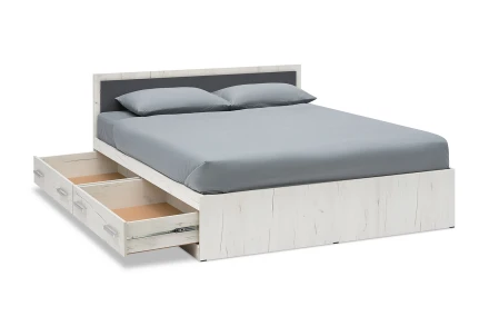 Кровать двуспальая с ящиками Фиеста New, Дуб крафт белый / Графит 