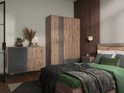 Шкаф двухстворчатый с ящиками Ливерпуль, вотан/графит софт 